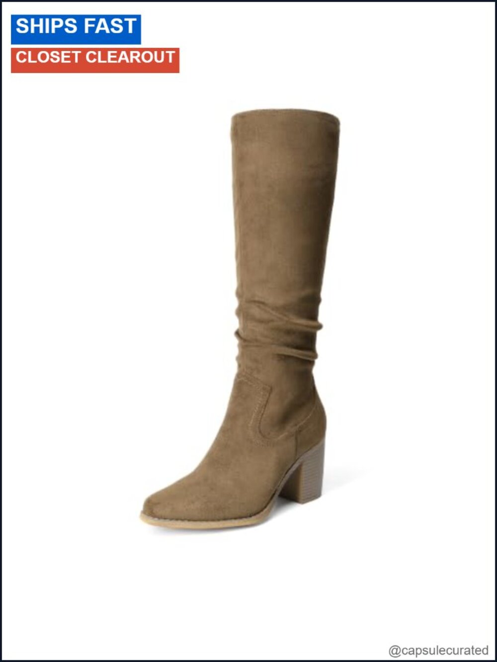 Knee-High Chunky Heel Boots Faux Suede Pointed Toe Zip Closure Women's